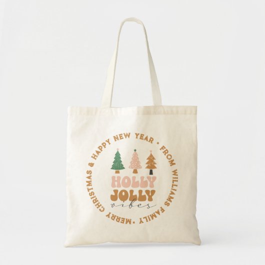 Holly Jolly Vibes Kerst Retro  Bruin Tote Bag (Voorkant)