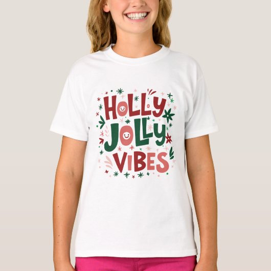 Holly Jolly Vibes Kinderen Kerst T-shirt (Voorkant)
