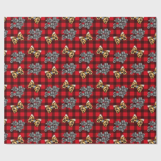 Holly Jolly Vibes Red Plaid Patroon Kerstmis Cadeaupapier (Vlak)