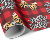 Holly Jolly Vibes Red Plaid Patroon Kerstmis Cadeaupapier (Rol Hoek)