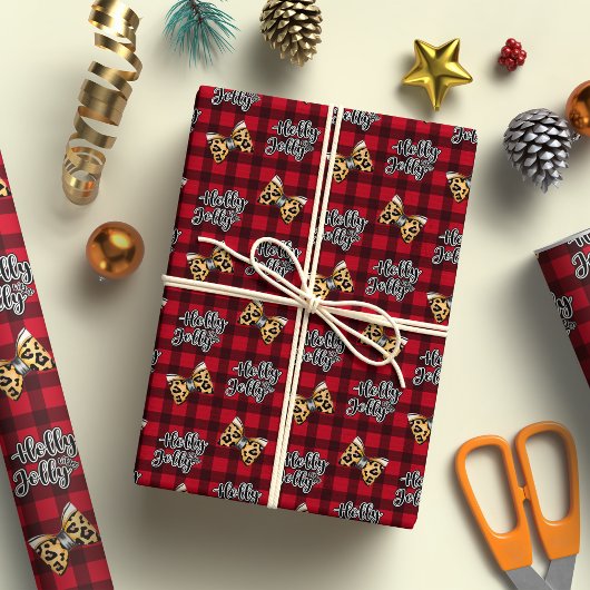 Holly Jolly Vibes Red Plaid Patroon Kerstmis Cadeaupapier