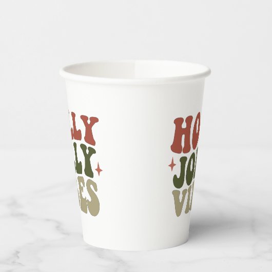 Holly Jolly Vibes Retro 1960 kerstavond Papieren Bekers (Links)