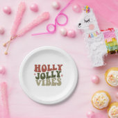 Holly Jolly Vibes Retro 1960 kerstavond Papieren Bordje (Feest)