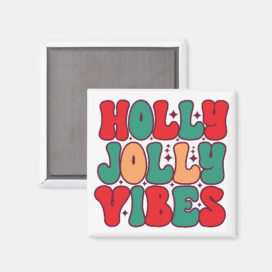 Holly Jolly Vibes Retro Groovy Kerst Feestdagen Magneet (Voorkant / Achterkant)