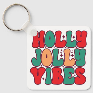 Holly Jolly Vibes Retro Groovy Kerst Feestdagen Sleutelhanger