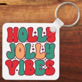 Holly Jolly Vibes Retro Groovy Kerst Feestdagen Sleutelhanger (Achterkant)