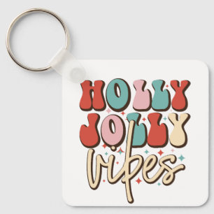 Holly Jolly Vibes Retro Groovy Kerst Feestdagen Sleutelhanger