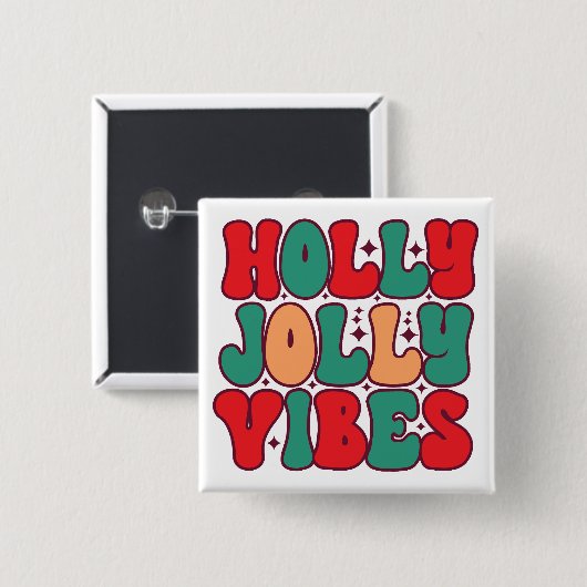 Holly Jolly Vibes Retro Groovy Kerst Feestdagen Vierkante Button 5,1 Cm (Voorkant /achterkant)