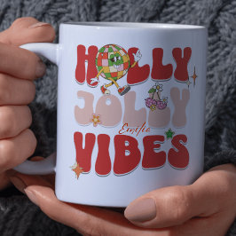 Holly Jolly Vibes Retro Groovy Red Christmas Naam Mok