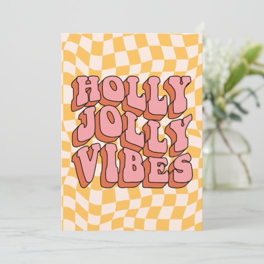 Holly Jolly Vibes - Retro Holiday Cheer Feestdagenkaart (Staand voorkant)