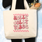 Holly Jolly vibes, Retro Kerst Lange Mouw Grote Tote Bag