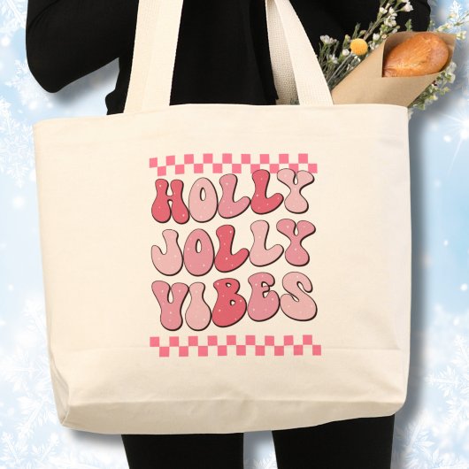 Holly Jolly vibes, Retro Kerst Lange Mouw Grote Tote Bag
