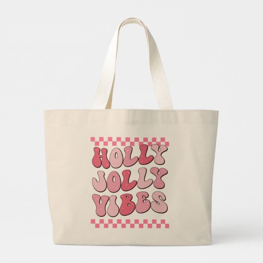 Holly Jolly vibes, Retro Kerst Lange Mouw Grote Tote Bag (Achterkant)