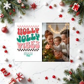 "Holly Jolly Vibes" Retro Kerstfoto Feestdagenkaart