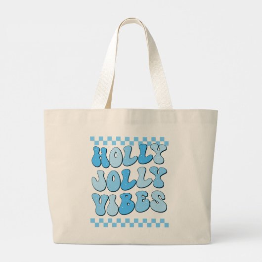 Holly Jolly vibes, Retro Kerstmis Grote Tote Bag (Achterkant)