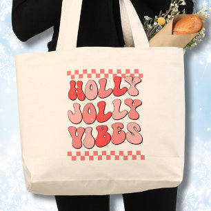 Holly Jolly vibes, Retro Kerstmis Grote Tote Bag