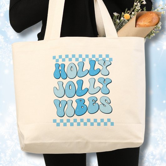 Holly Jolly vibes, Retro Kerstmis Grote Tote Bag