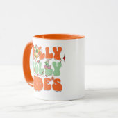 Holly Jolly Vibes Retro Oranje Kerstnaam Mok (Voorkant links)