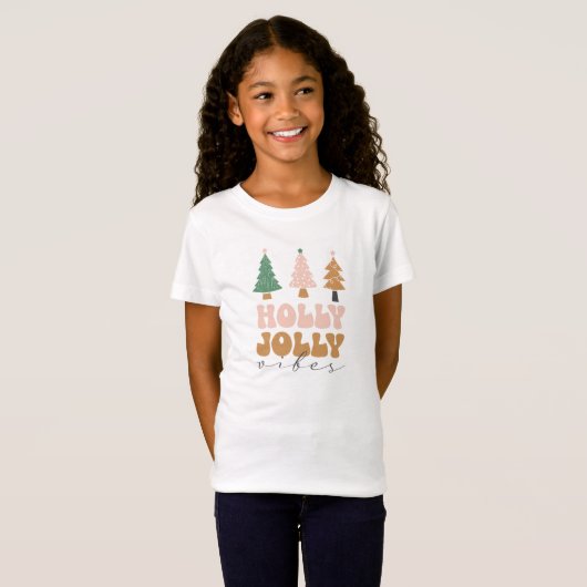 Holly Jolly Vibes Roze & Groene Kerstbomen T-shirt (Voorkant volledig)
