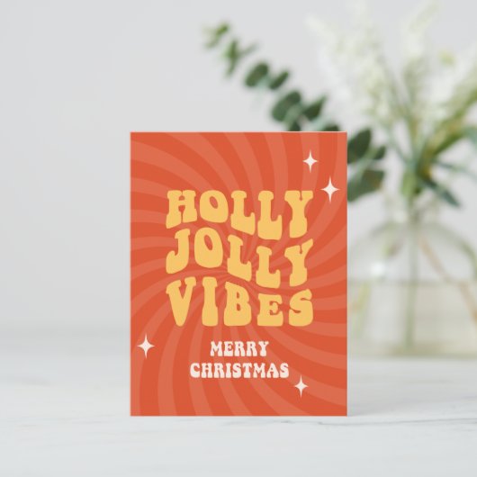 Holly Jolly Vibes - Vrolijk kerstfeest Feestdagenkaart (Staand voorkant)
