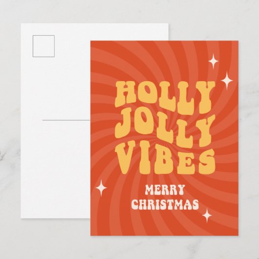 Holly Jolly Vibes - Vrolijk kerstfeest Feestdagenkaart (Voorkant / Achterkant)