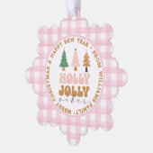 Holly Jolly Vibes, Vrolijk Kerstmis & Nieuwjaar Ro Ornament Kaart (Links)