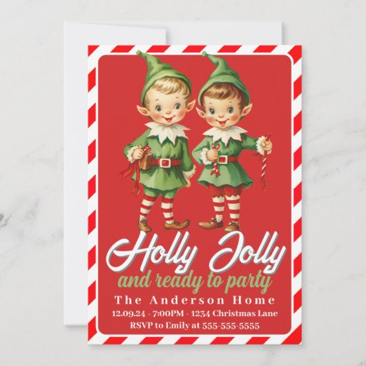 Holly Jolly Vintage Kerstfeest Elfen Kaart (Voorkant)
