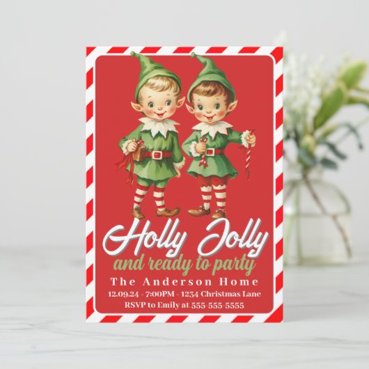 Holly Jolly Vintage Kerstfeest Elfen Kaart (Staand voorkant)