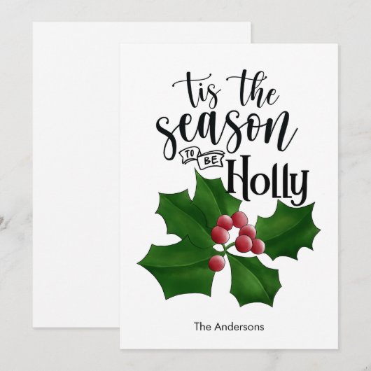 Holly Jolly Watercolor Christmas Card Feestdagenkaart (Voorkant / Achterkant)