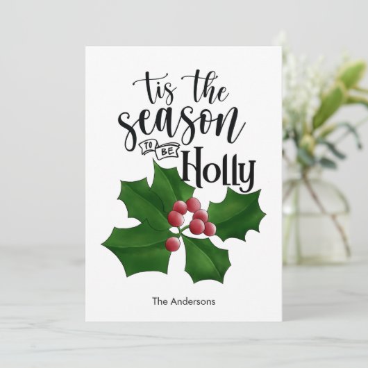 Holly Jolly Watercolor Christmas Card Feestdagenkaart (Staand voorkant)