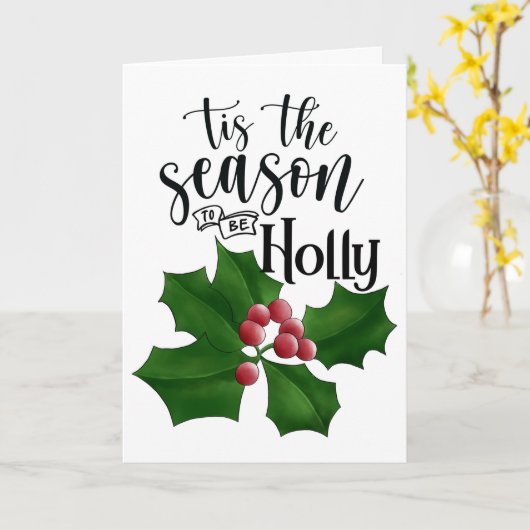 Holly Jolly Watercolor Christmas Card Kaart (Gele Bloem)