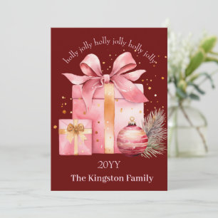 Holly Jolly Waterverf Kerstcadeau wensen Feestdagenkaart