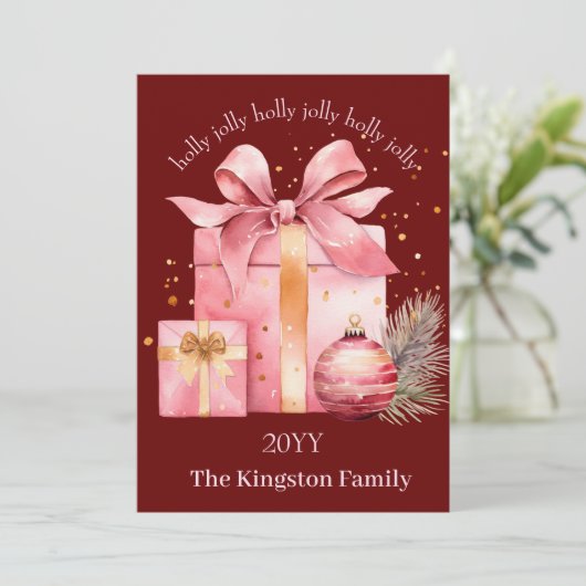 Holly Jolly Waterverf Kerstcadeau wensen Feestdagenkaart (Staand voorkant)