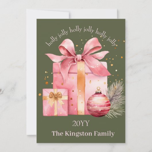 Holly Jolly Waterverf Kerstcadeau wensen Feestdagenkaart (Voorkant)