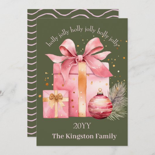 Holly Jolly Waterverf Kerstcadeau wensen Feestdagenkaart (Voorkant / Achterkant)