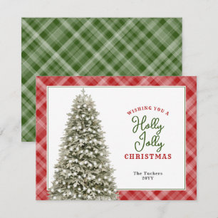 Holly Jolly Waterverf Tree Plaid Christmas Feestdagenkaart