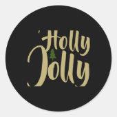 Holly Jolly White Gold Merry Christmas Long Sleeve Ronde Sticker (Voorkant)