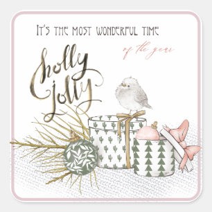 Holly Jolly Wonderful Time Kerstmis Vierkante Sticker