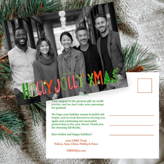 HOLLY JOLLY XMAS Business CUSTOM PHOTO  Feestdagenkaart