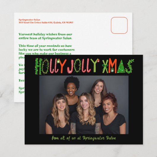 HOLLY JOLLY XMAS Christmas Custom Business Feestdagenkaart (Voorkant / Achterkant)