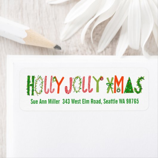HOLLY JOLLY XMAS Holiday Christmas CUSTOM address Etiket (Insitu)