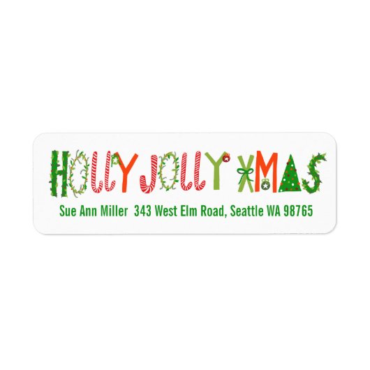 HOLLY JOLLY XMAS Holiday Christmas CUSTOM address Etiket (Voorkant)