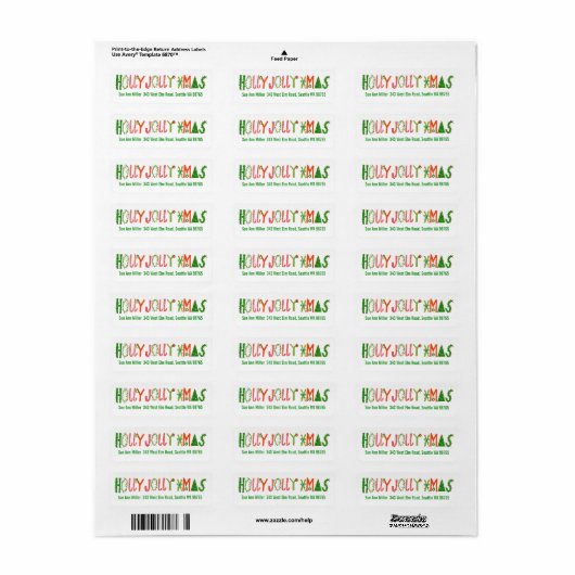 HOLLY JOLLY XMAS Holiday Christmas CUSTOM address Etiket (Full Sheet)