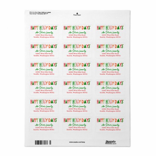 HOLLY JOLLY XMAS Holiday Christmas CUSTOM address Etiket (Full Sheet)