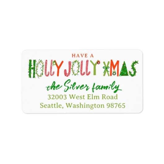 HOLLY JOLLY XMAS Holiday Christmas CUSTOM address Etiket (Voorkant)
