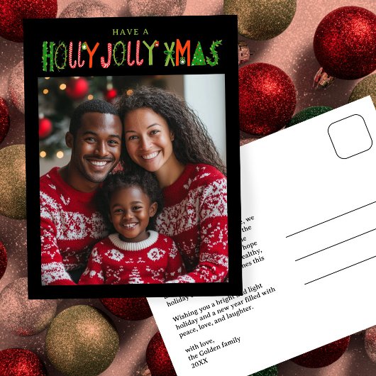 HOLLY JOLLY XMAS Holiday Christmas CUSTOM Photo Briefkaart