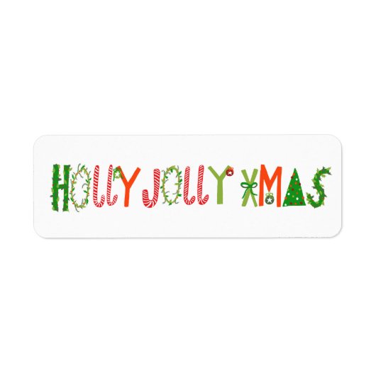 HOLLY JOLLY XMAS Holiday Christmas Cute Hand-Drawn Etiket (Voorkant)