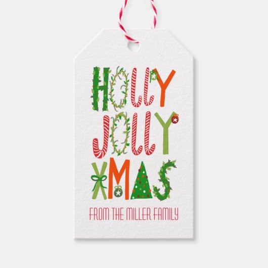 HOLLY JOLLY XMAS Holiday Kerstbriefing Cadeaulabel (Voorkant)