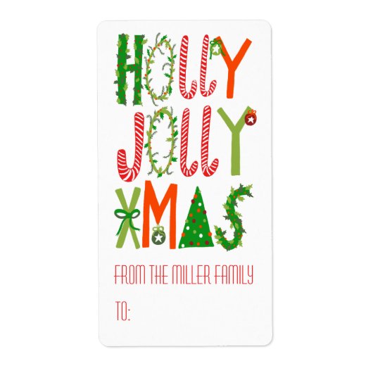 HOLLY JOLLY XMAS Holiday Kerstmis CUSTOM Etiket (Voorkant)