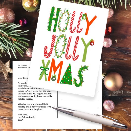 HOLLY JOLLY XMAS Lettering Christmas CUSTOM Briefkaart